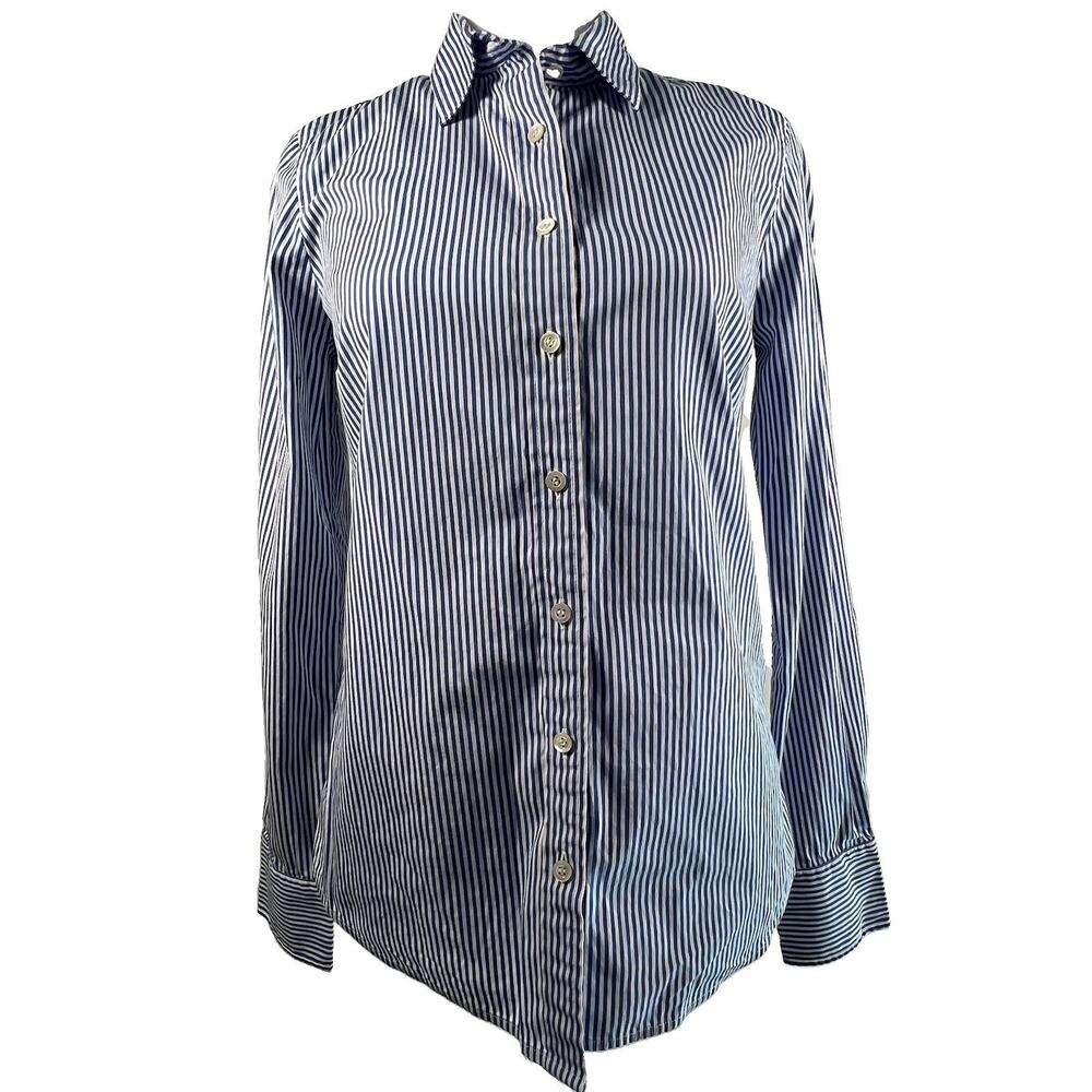 J.Crew Stretch Woven Blue/White Striped Collared Button-Up Shirt Womens XS